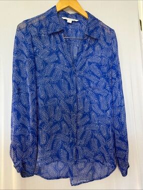 Diane von Furstenberg Royal Blue Leaf-Print Blouse